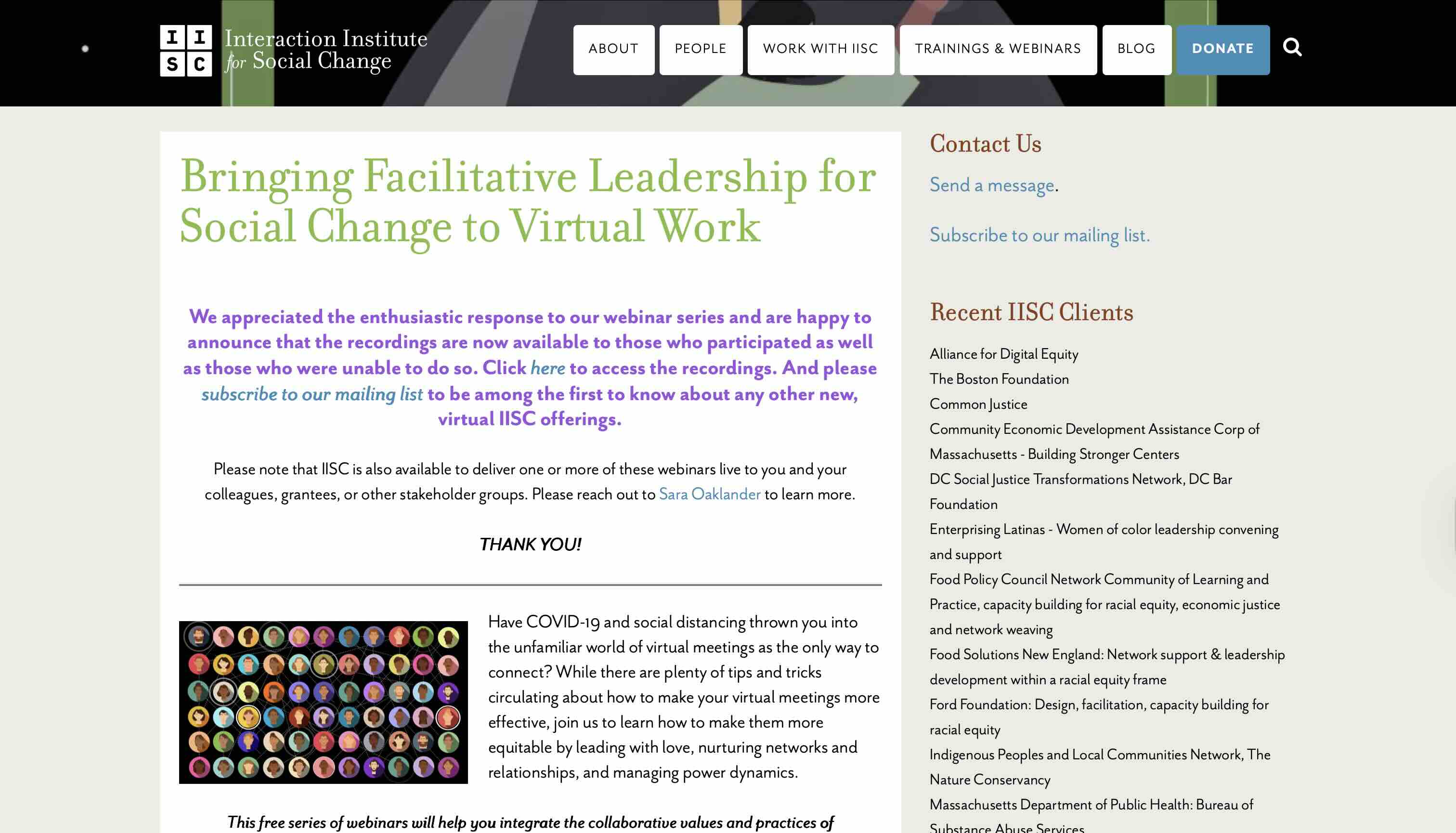 Screenshot of Bringing Facilitative Leadership for Social Change to Virtual Work Webinar Recordings