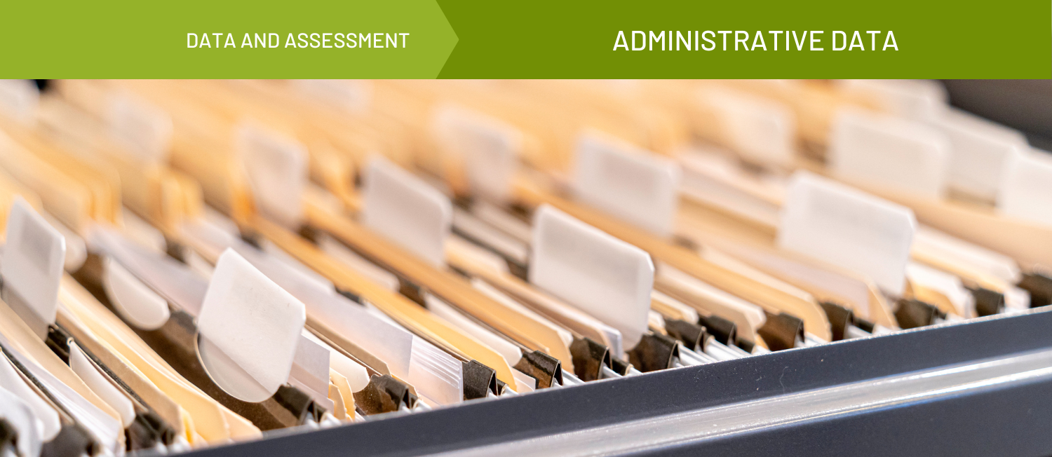 A photo of files in a filing cabinet. A green banner spans the top of the image and reads 