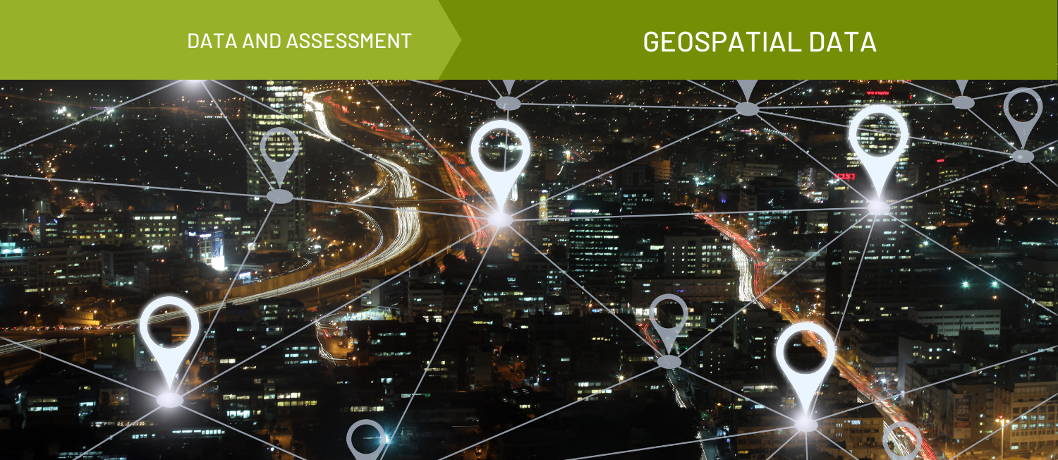 A graphic depicting location-specific data points. A green banner that spans the top of the image reads 