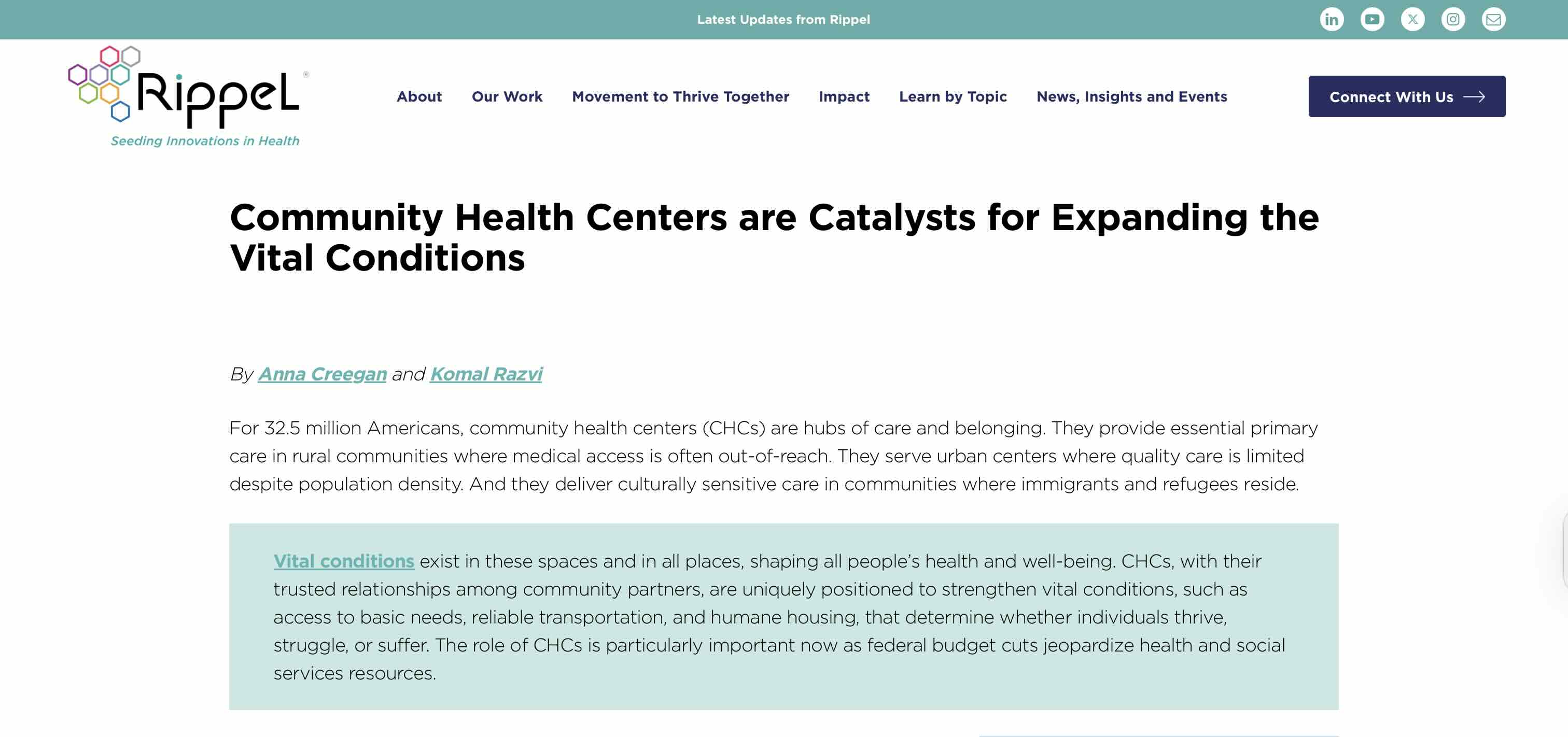Screenshot of Community Health Centers are Catalysts for Expanding the Vital Conditions