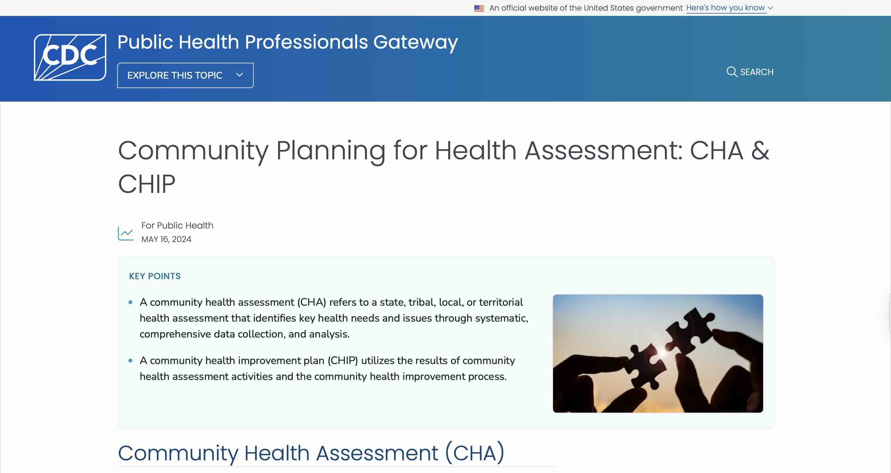 Screenshot of Community Planning for Health Assessment: CHA and CHIP