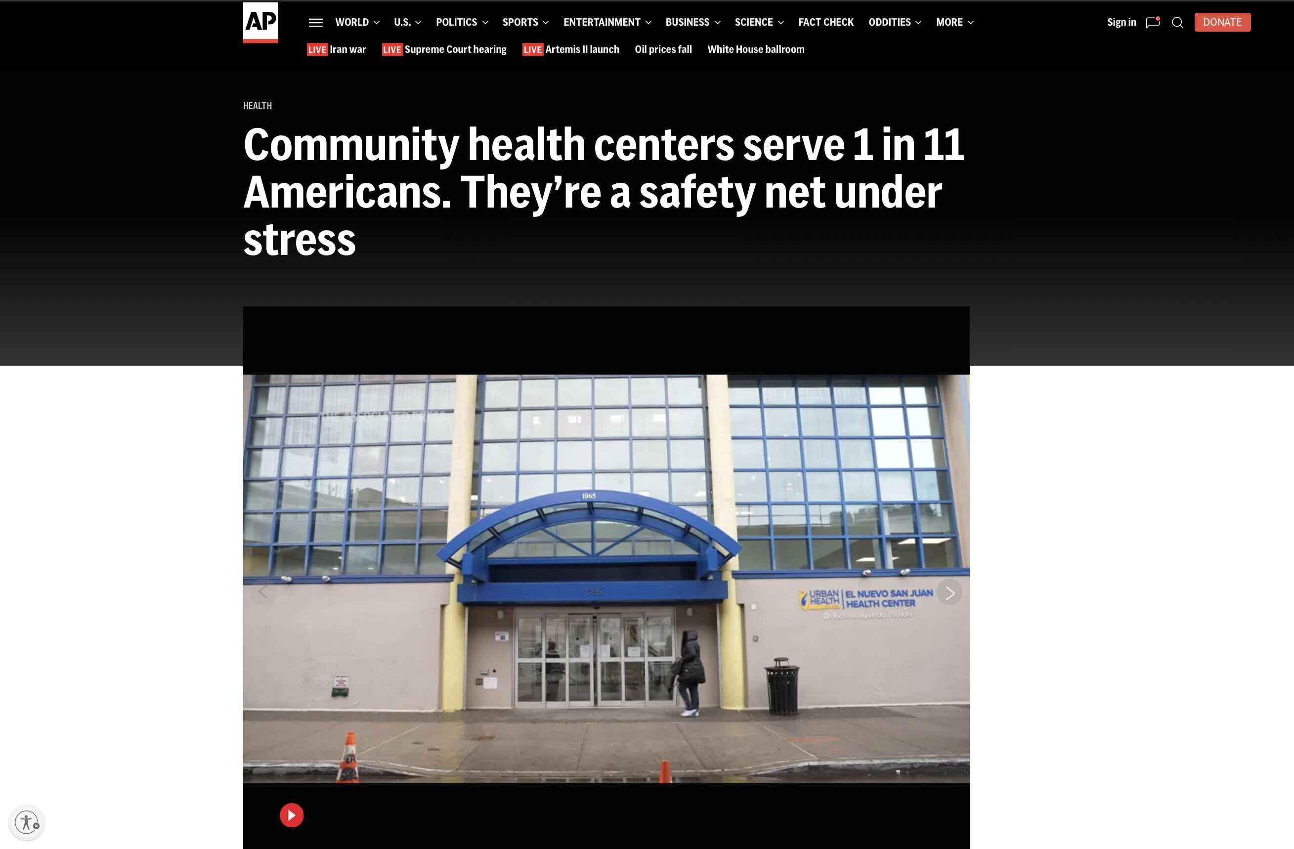 Screenshot of Community Health Centers Serve 1 in 11 Americans. They’re a Safety Net Under Stress