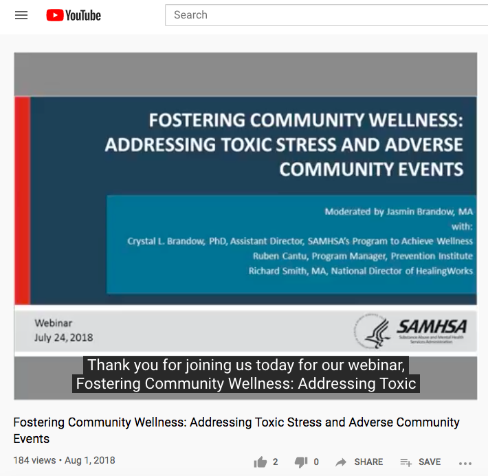 Screen grab of Fostering Community Wellness: Addressing Toxic Stress and Adverse Community Events