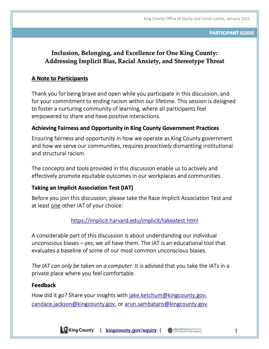 Screen grab of the Implicit Bias toolkit by King County