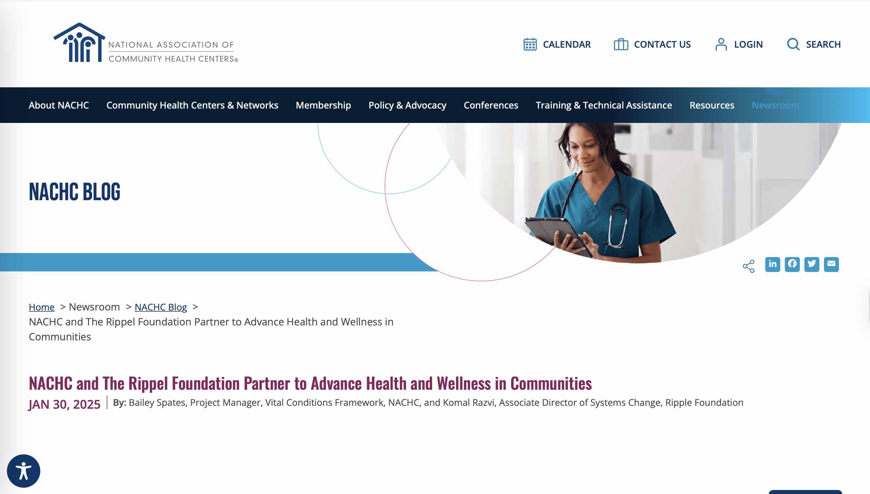 Screenshot of NACHC and The Rippel Foundation Partner to Advance Health and Wellness in Communities