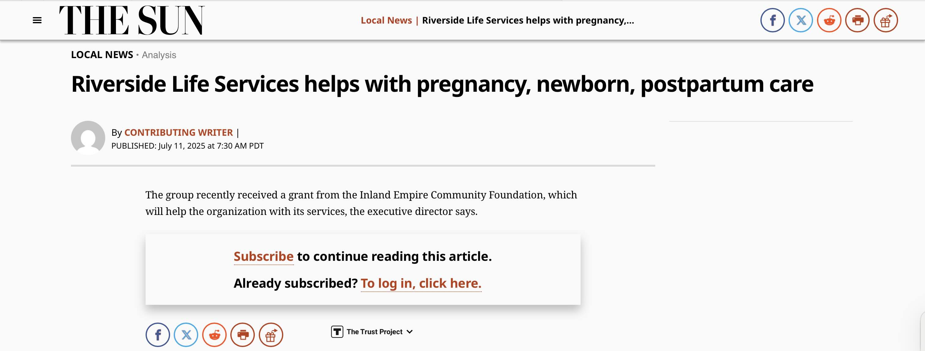 Screenshot of Riverside Life Services Helps With Pregnancy, Newborn, Postpartum Care