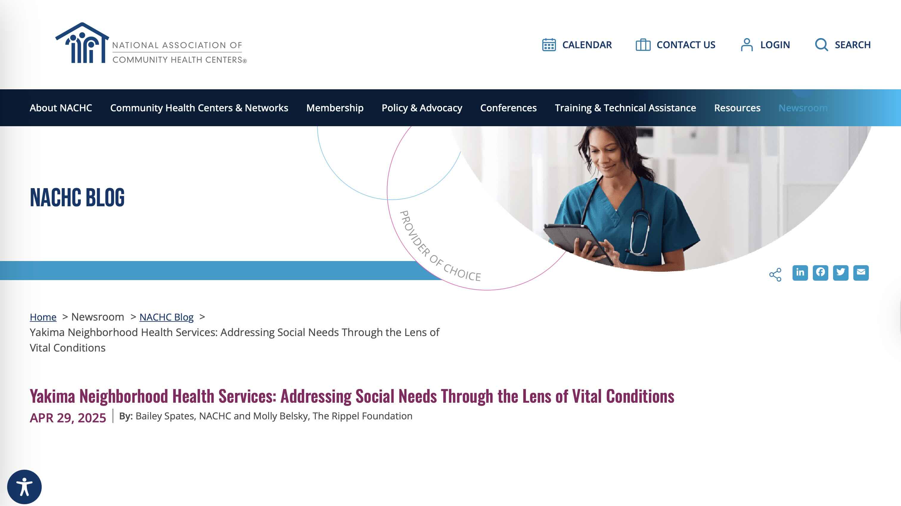 Screenshot of Yakima Neighborhood Health Services: Addressing Social Needs Through the Lens of Vital Conditions 