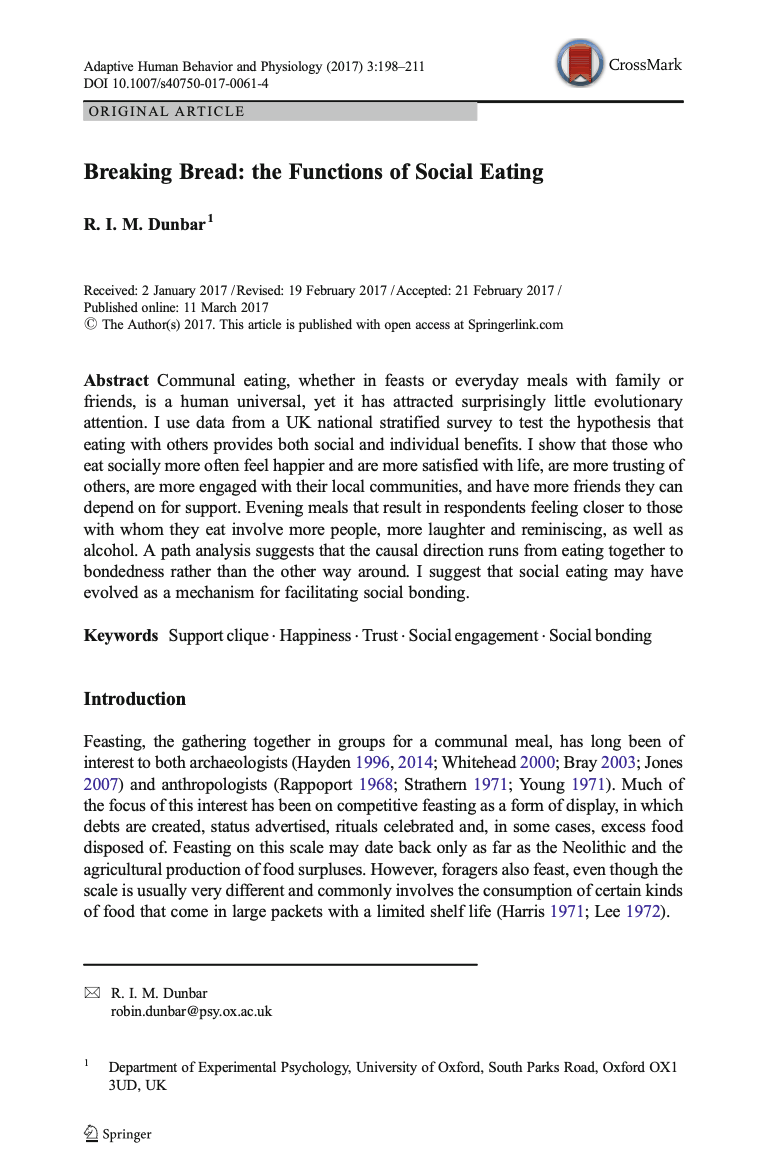 Preview of Breaking Bread: The Functions of Social Eating