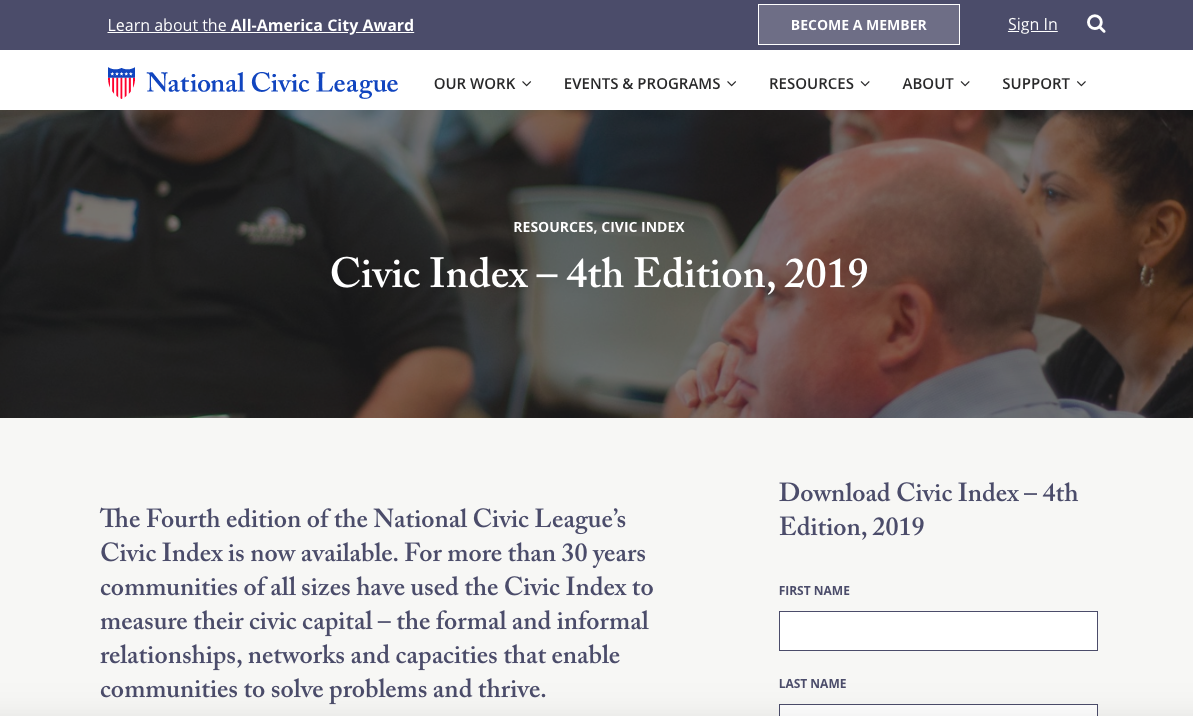 Screen grab of National Civic League’s Civic Index