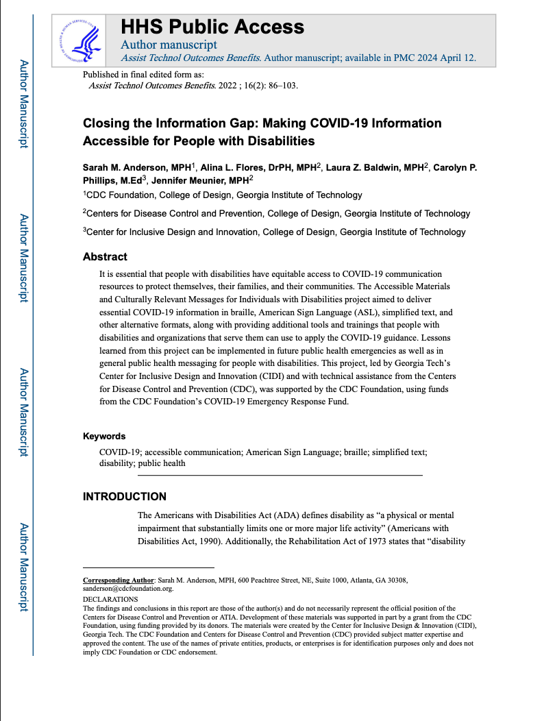 Preview of Closing the Information Gap: Making COVID-19 Information Accessible for People with Disabilities