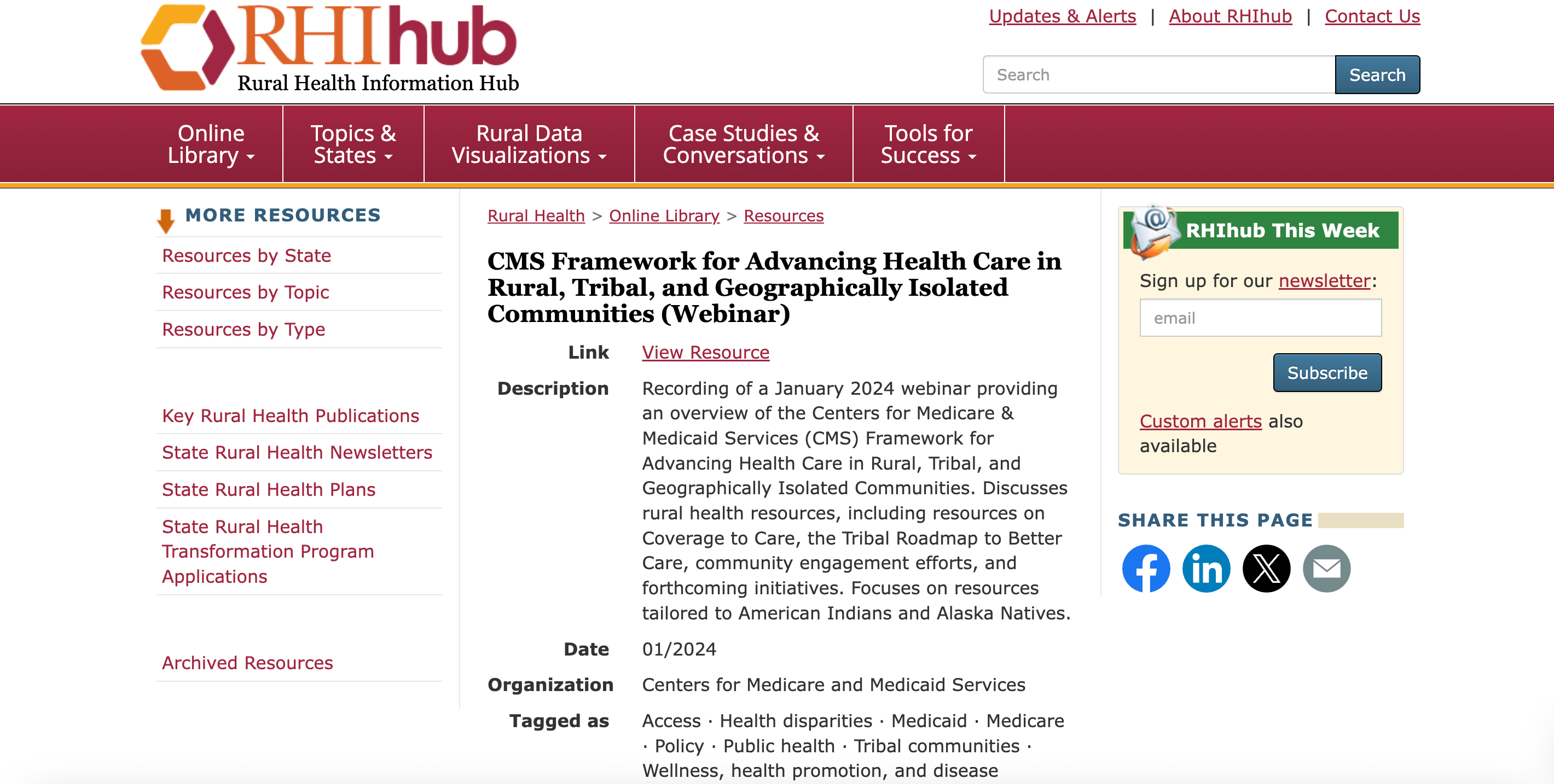 Preview of CMS Framework for Advancing Health Care in Rural, Tribal, and Geographically Isolated Communities 