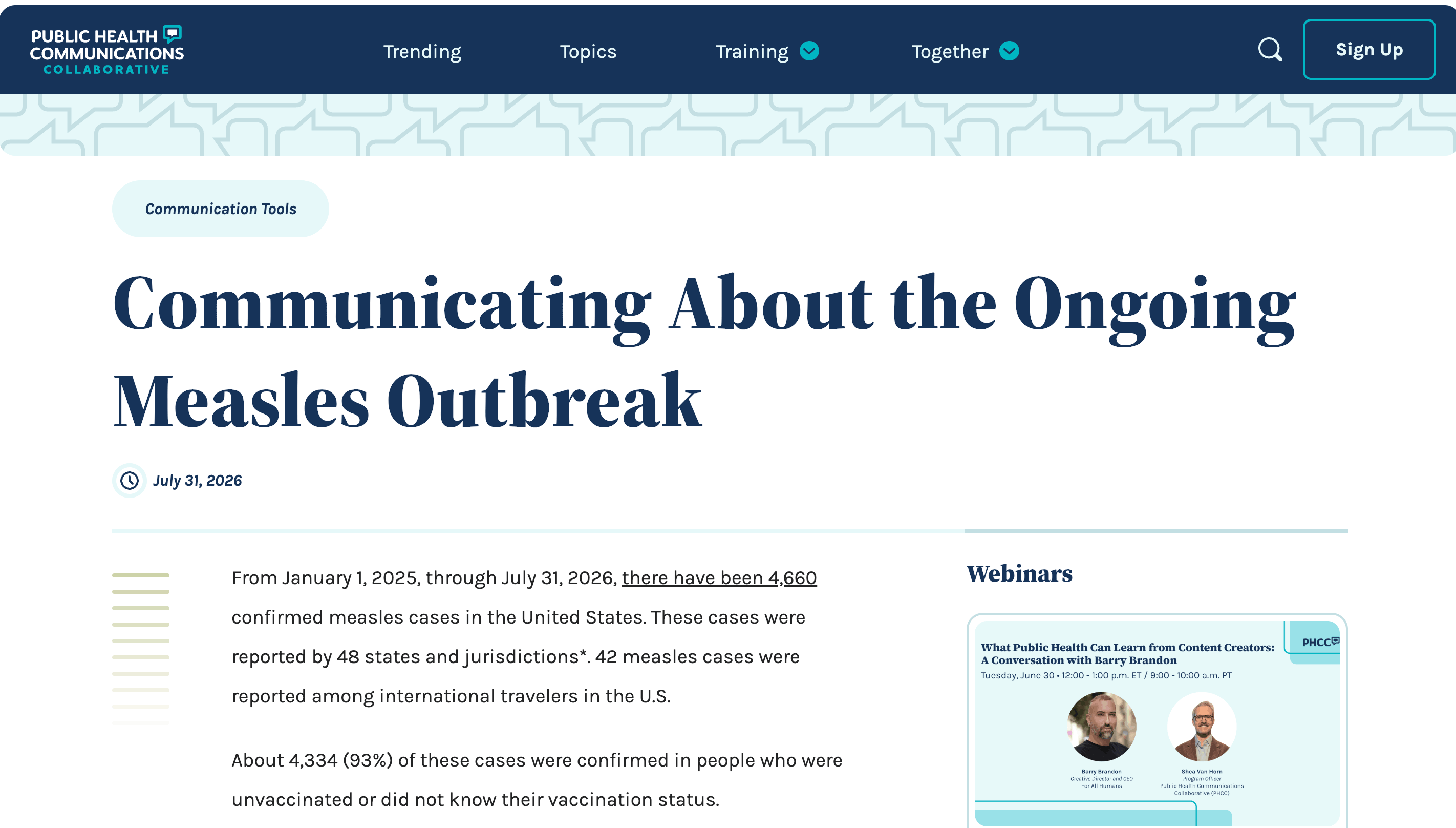 Preview of Communicating About the Ongoing Measles Outbreak