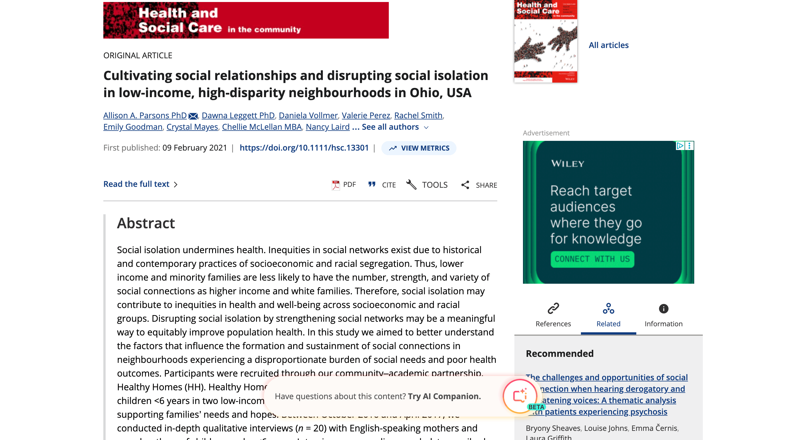 Preview of Cultivating Social Relationships and Disrupting Social Isolation in Low-Income, High-Disparity Neighborhoods in Ohio, USA