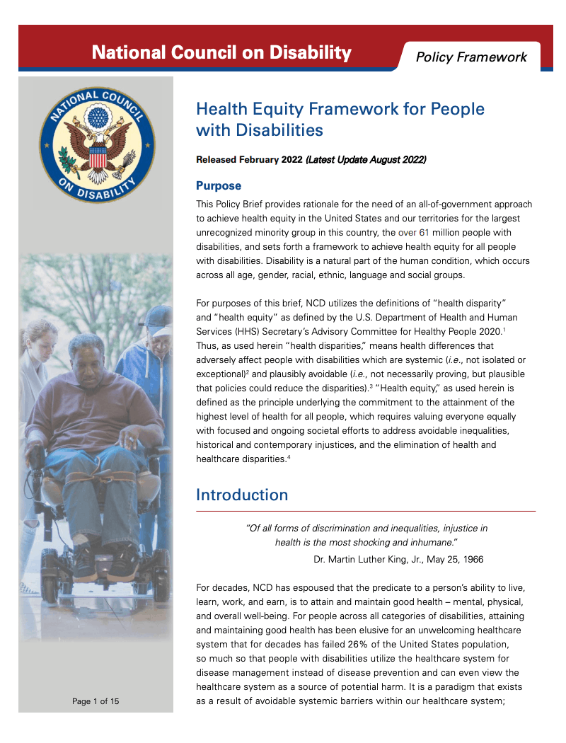 Preview of Health Equity Framework for People with Disabilities