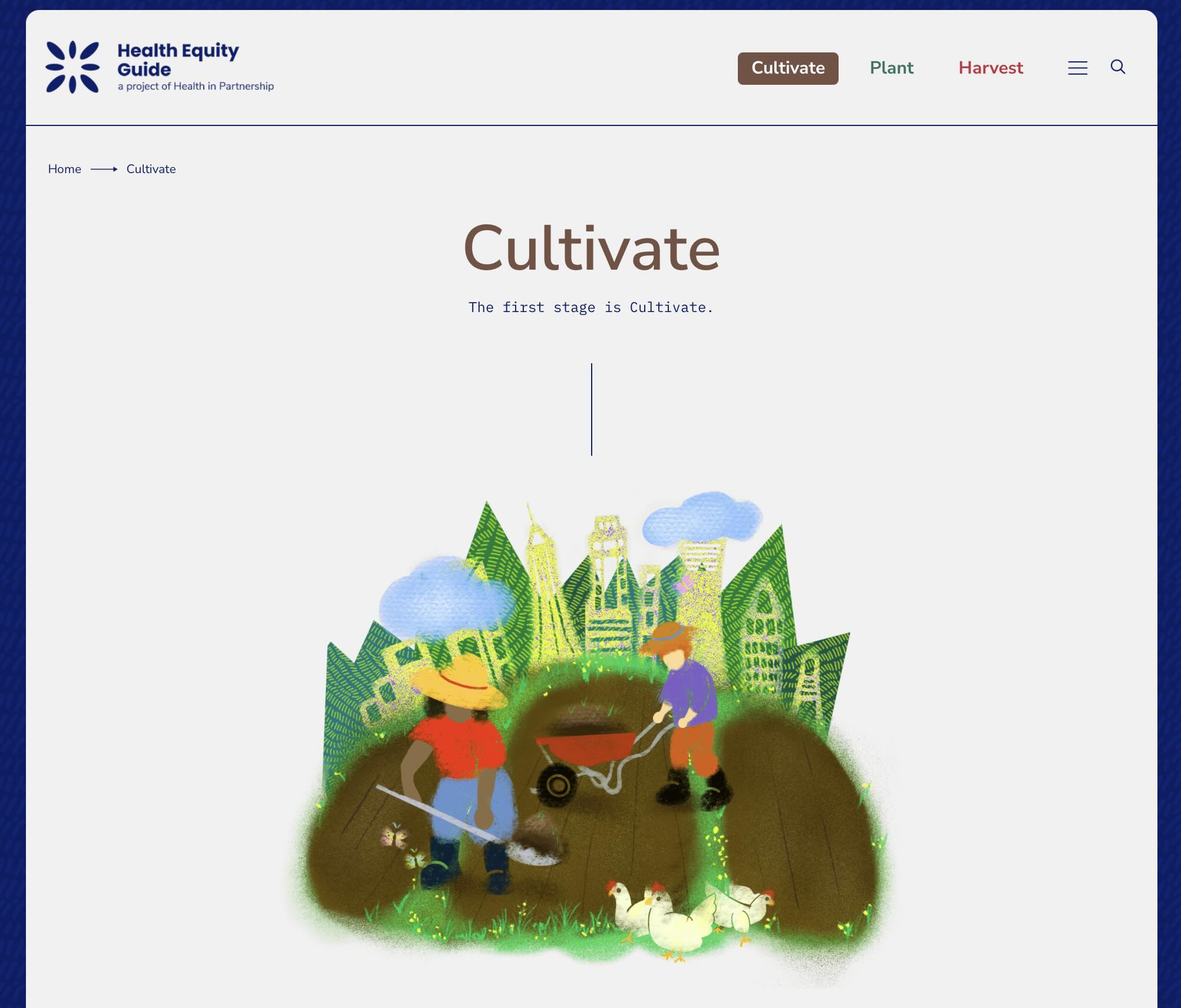 Screenshot of Health Equity Guide: Cultivate