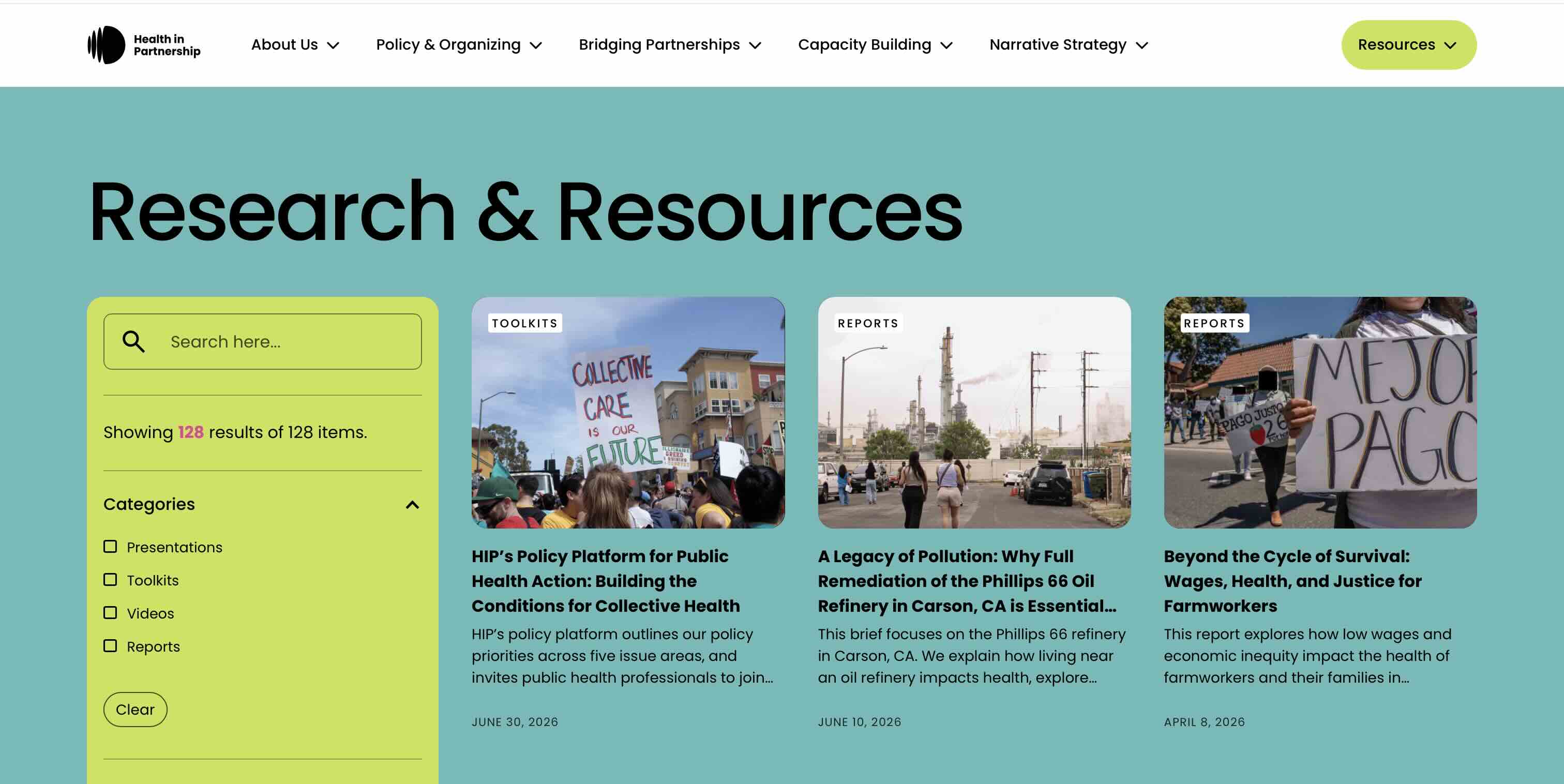 Screenshot of Health In Partnership: Research and Resources