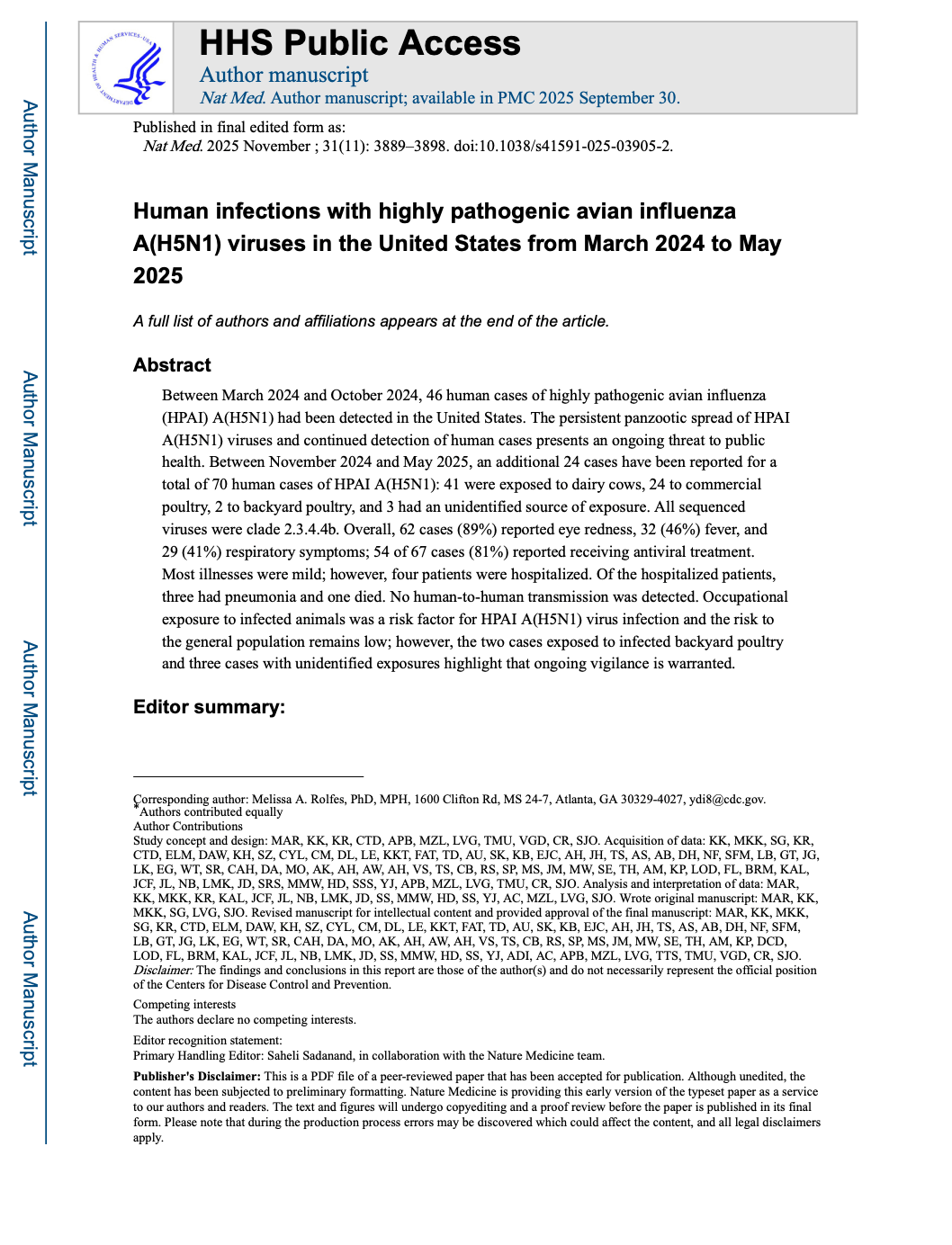 Preview of Human Infections With Highly Pathogenic Avian Influenza A(H5N1) Viruses in the United States from March 2024 to May 2025