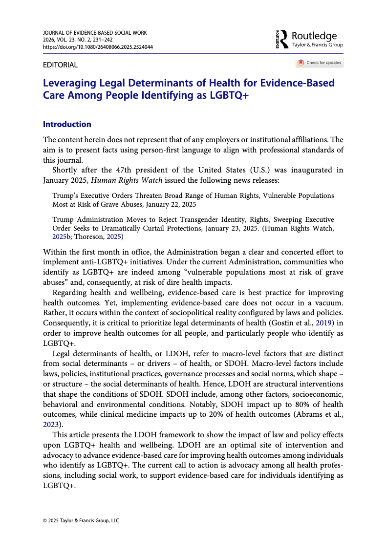 Preview of Leveraging Legal Determinants of Health for Evidence-Based Care Among People Identifying as LGBTQ+