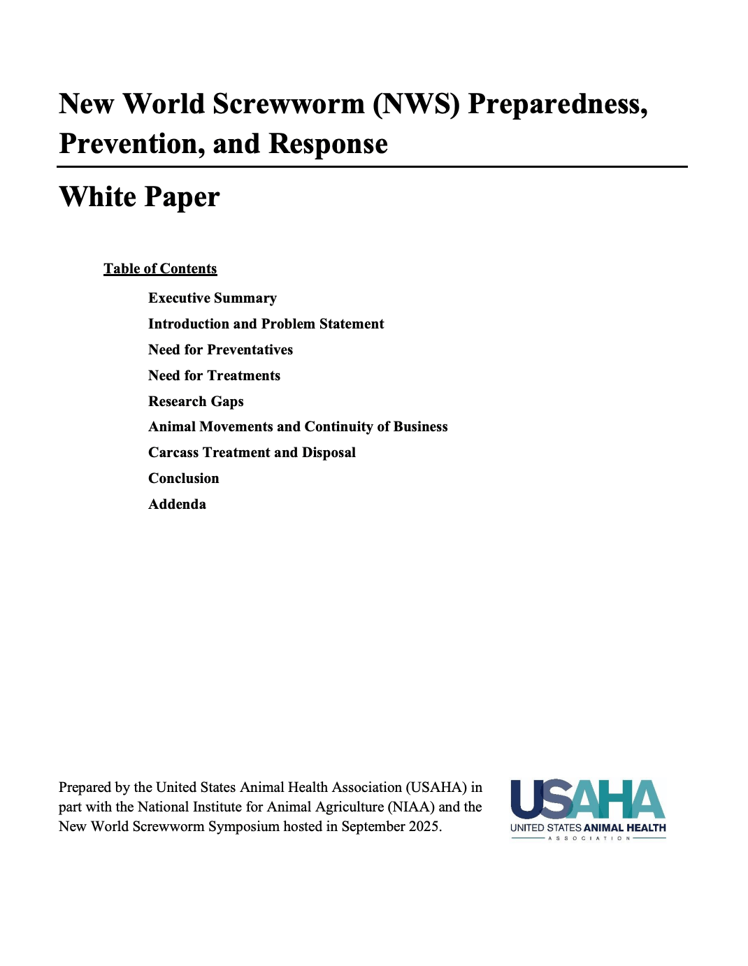 Preview of New World Screwworm Preparedness, Prevention, and Response White Paper