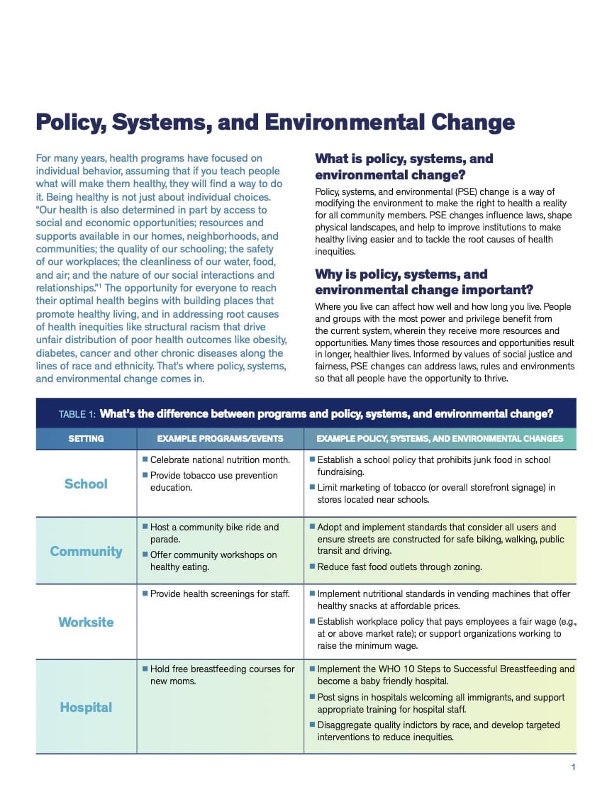First page of Policy, Systems, and Environmental Change