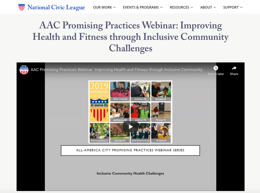 Screen grab of AAC Promising Practices Webinar: Improving Health and Fitness through Inclusive Community Challenges