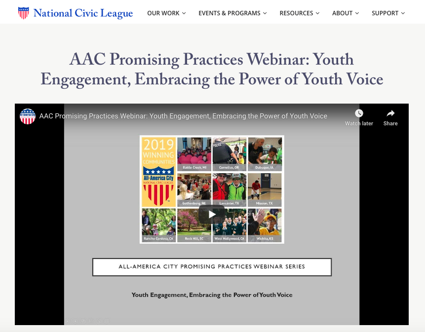 Screen grab of AAC Promising Practices Webinar: Youth Engagement, Embracing the Power of Youth Voice