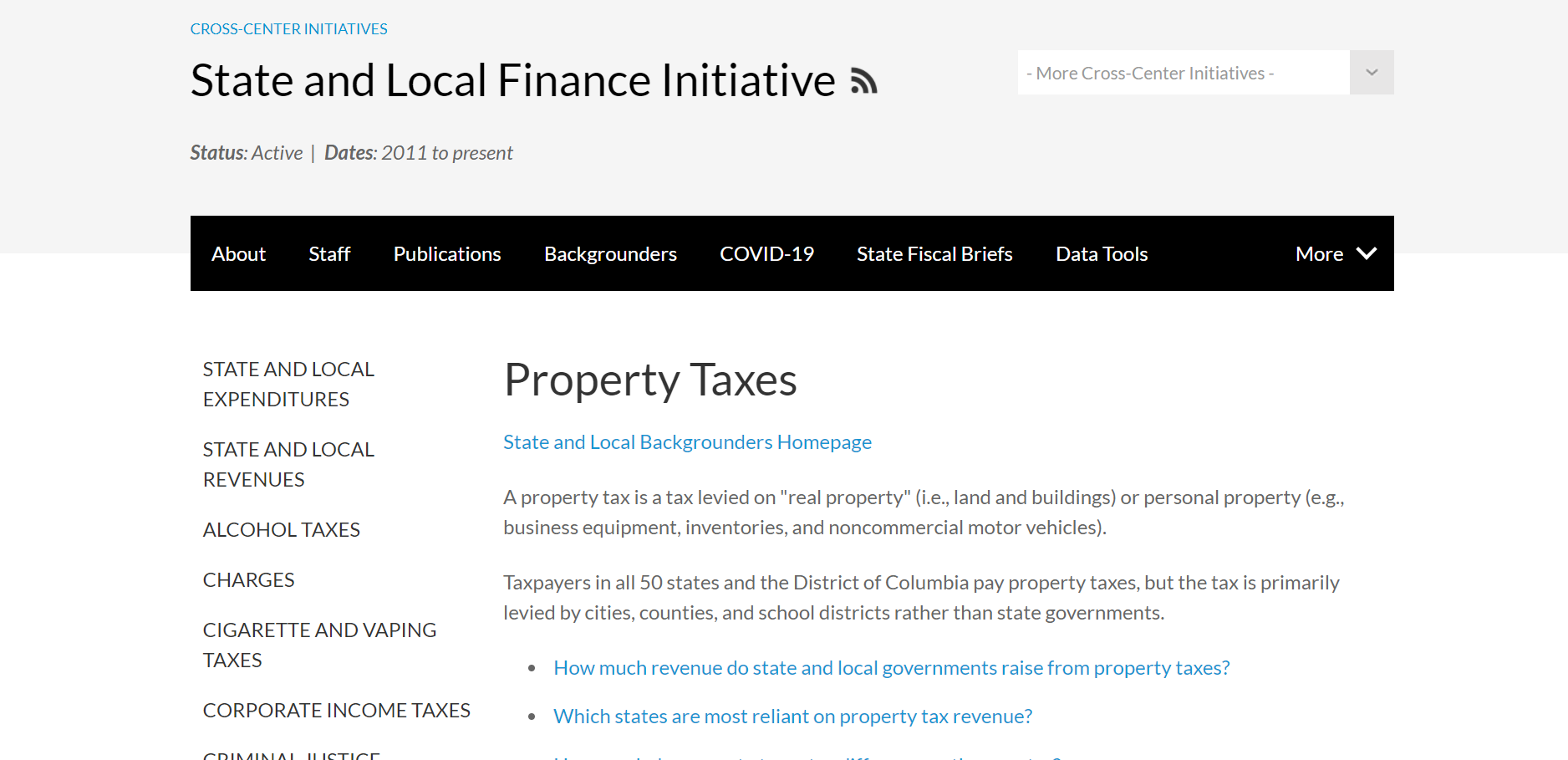 Screen grab of Property Taxes