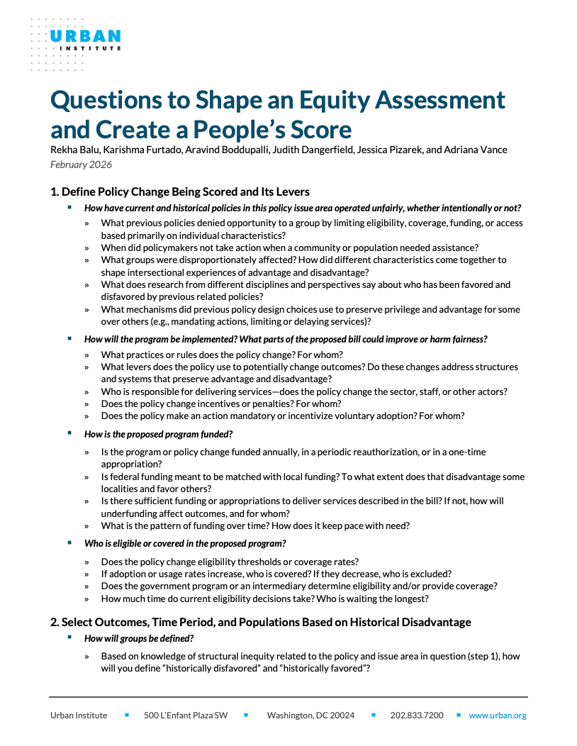 Preview of Questions to Shape an Equity Assessment and Create a People’s Score 