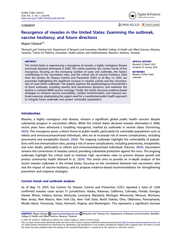 Preview of Resurgence of Measles in the United States: Examining the Outbreak, Vaccine Hesitancy, and Future Directions