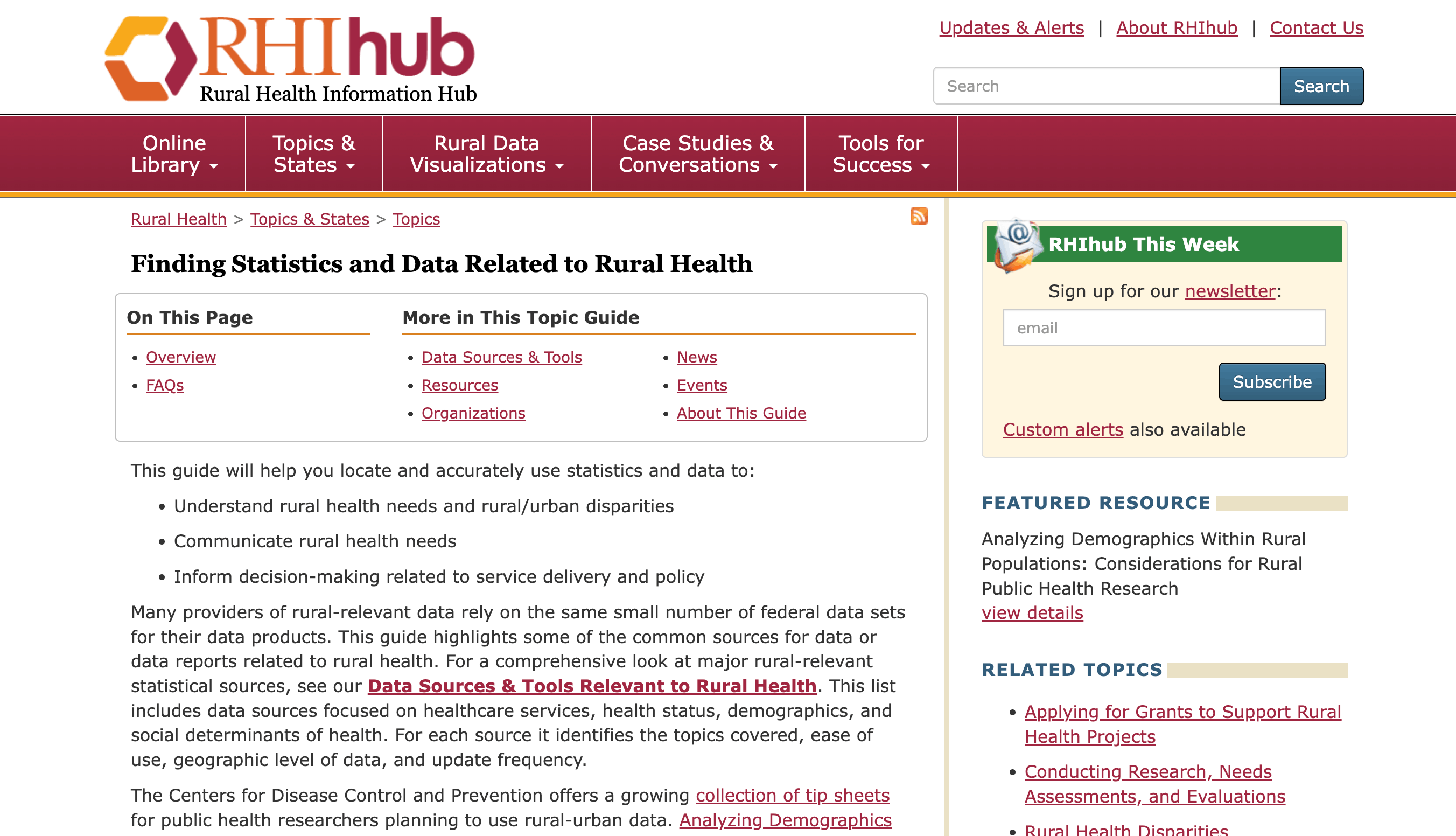 Preview of Finding Statistics and Data Related to Rural Health