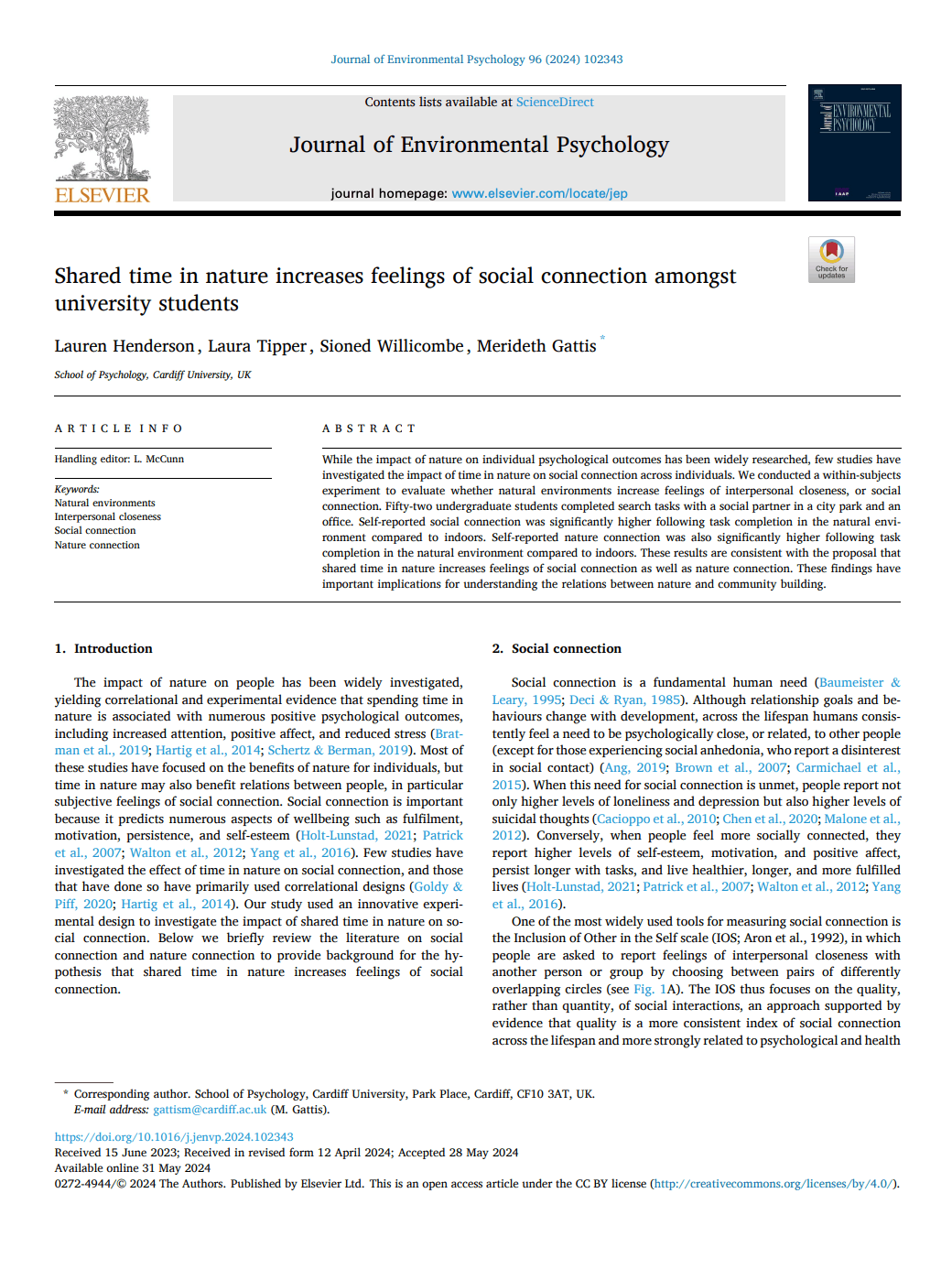 Preview of Shared Time In Nature Increases Feelings Of Social Connection Amongst University Students