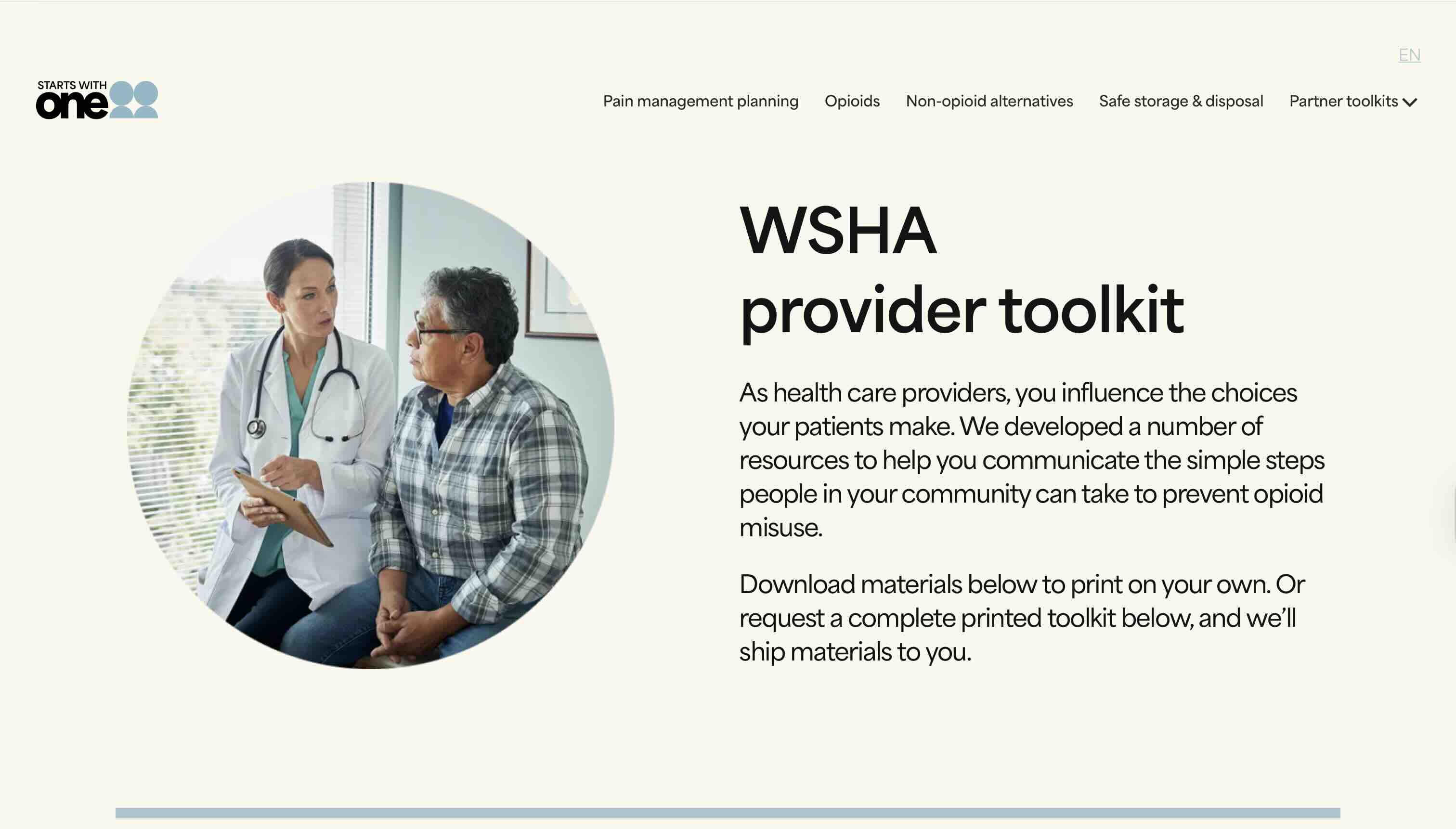 Screenshot of Starts with One: Provider Toolkit