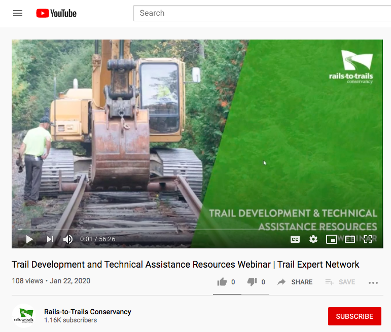 Screen grab of Trail Development and Technical Assistance Resources Webinar