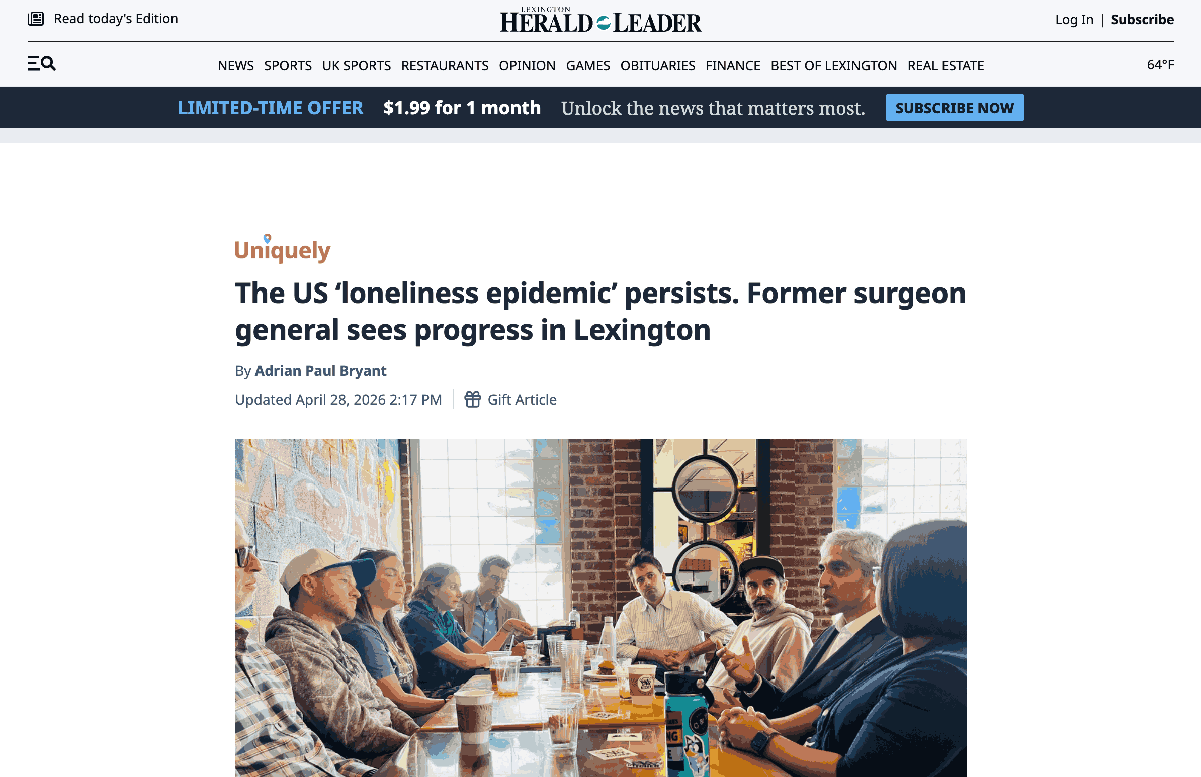 Preview of The US 'Loneliness Epidemic' Persists. Former Surgeon General Sees Progress in Lexington