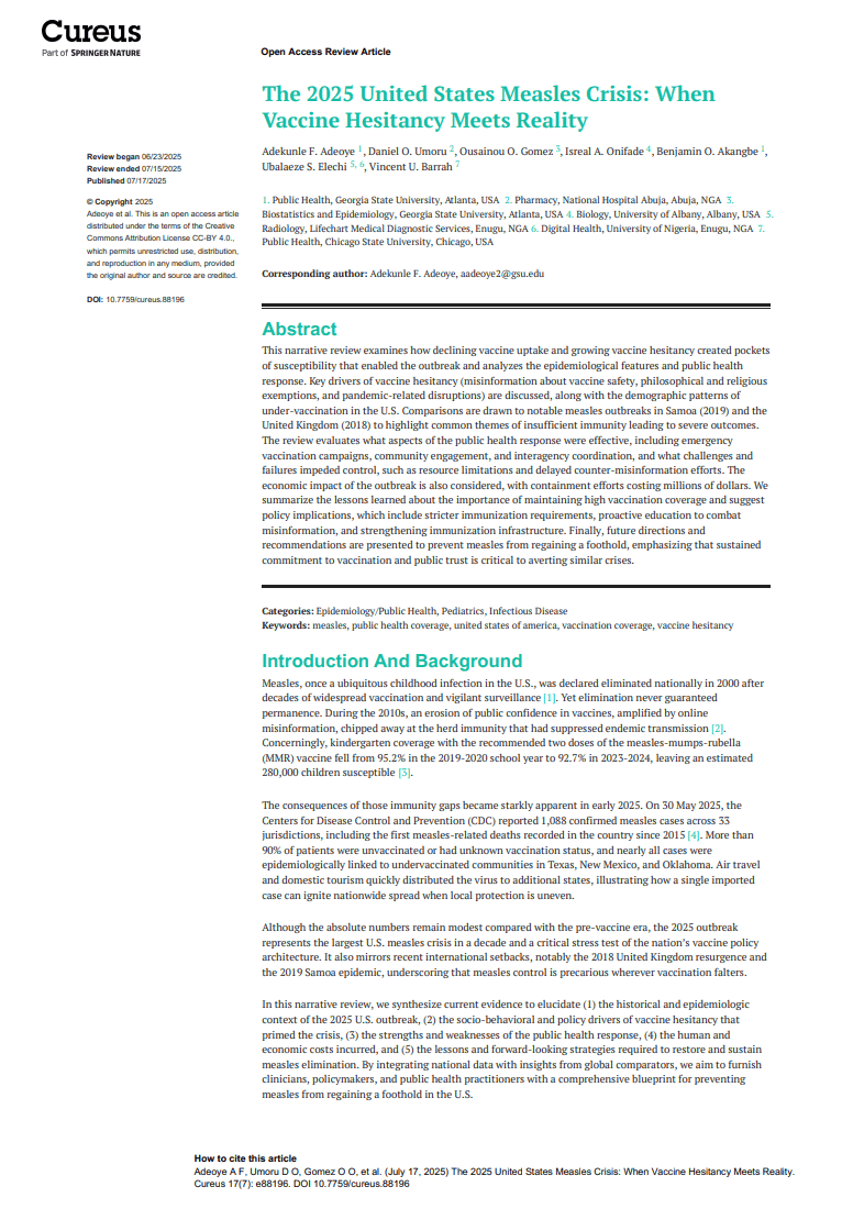 Preview of The 2025 United States Measles Crisis: When Vaccine Hesitancy Meets Reality