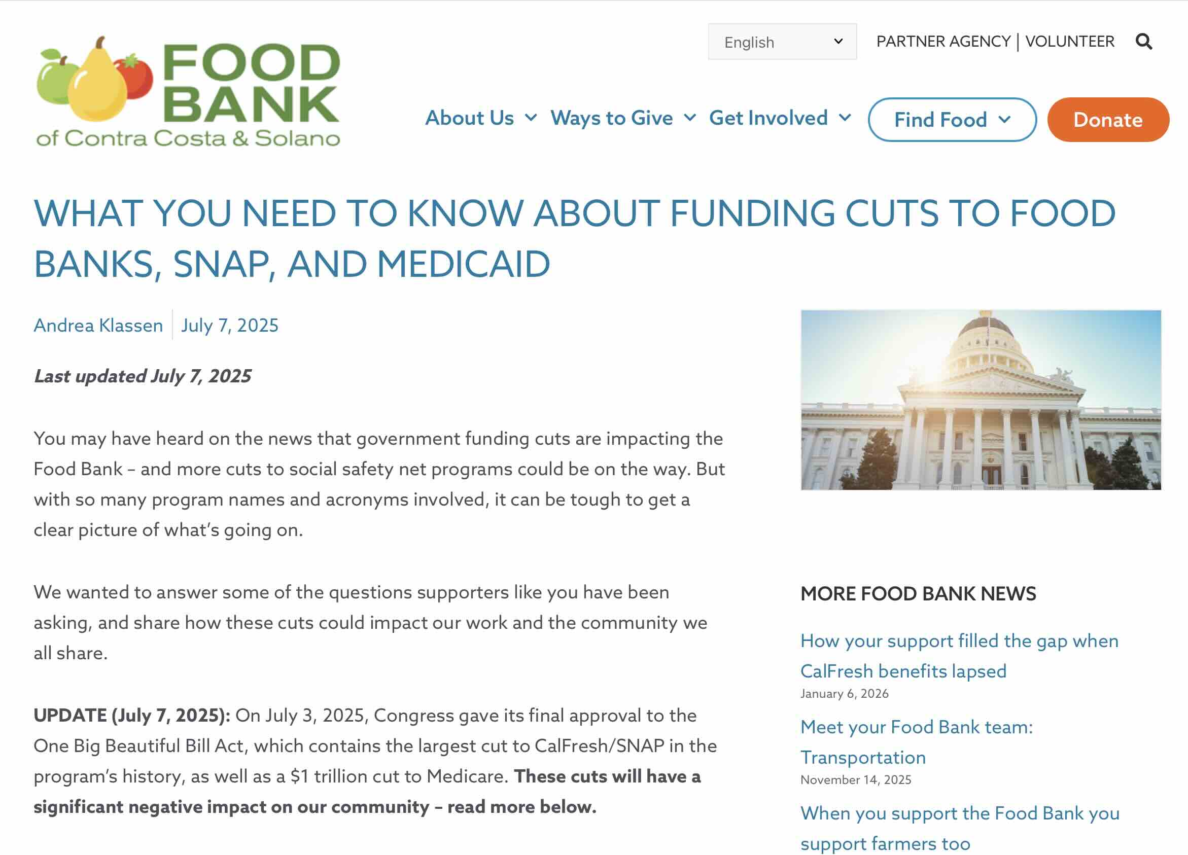 Screenshot of What You Need to Know About Funding Cuts to Food Banks, SNAP, and Medicaid